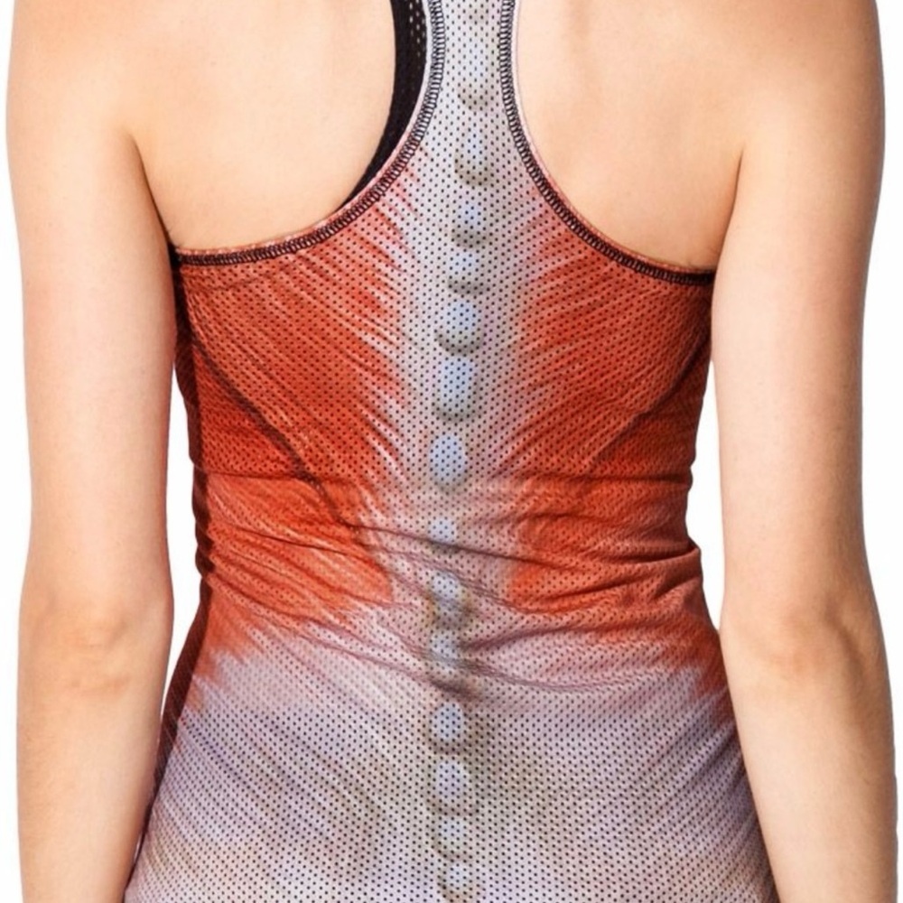 BlackMilk Muscle Anatomy Racerback Workout / Activewear Tank, Red/Black - Size M